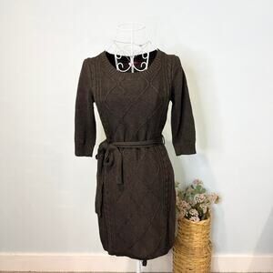 Cute vintage y2k brown cable knit crochet sweater mini dress